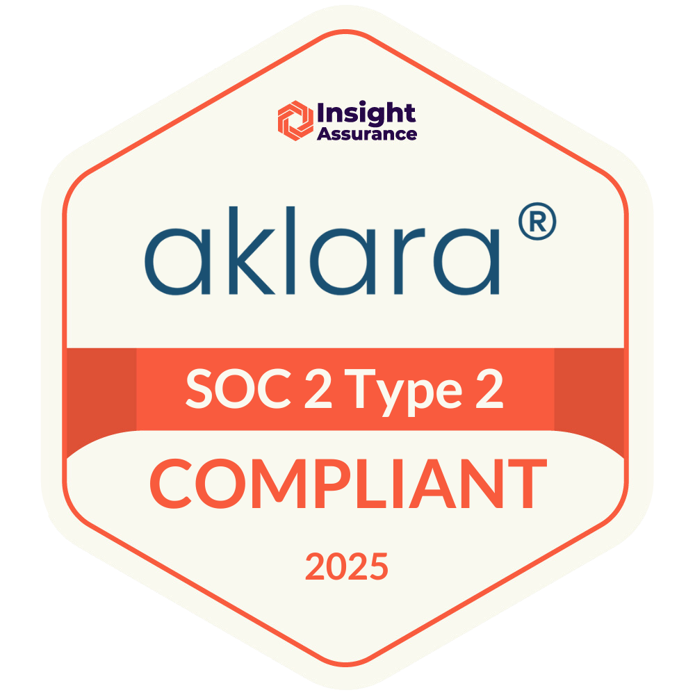 Sello de cumplimiento SOC 2 Tipo 2 2025 para Aklara emitido por Insight Assurance