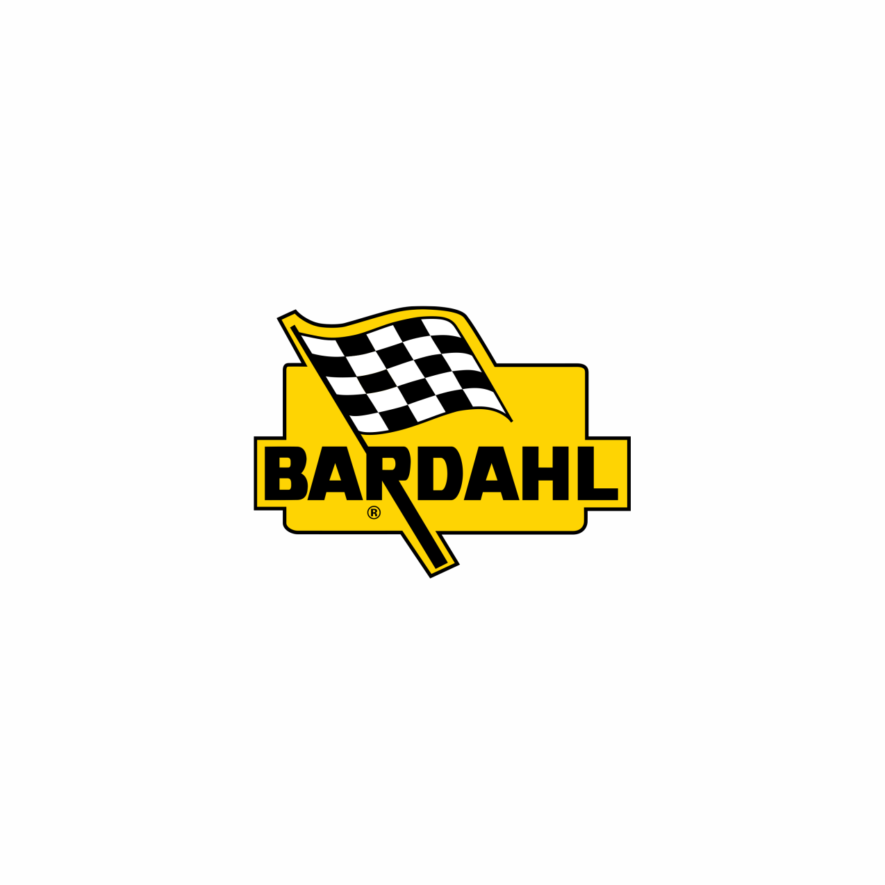 Logotipo oficial de Bardahl con bandera a cuadros y fondo amarillo