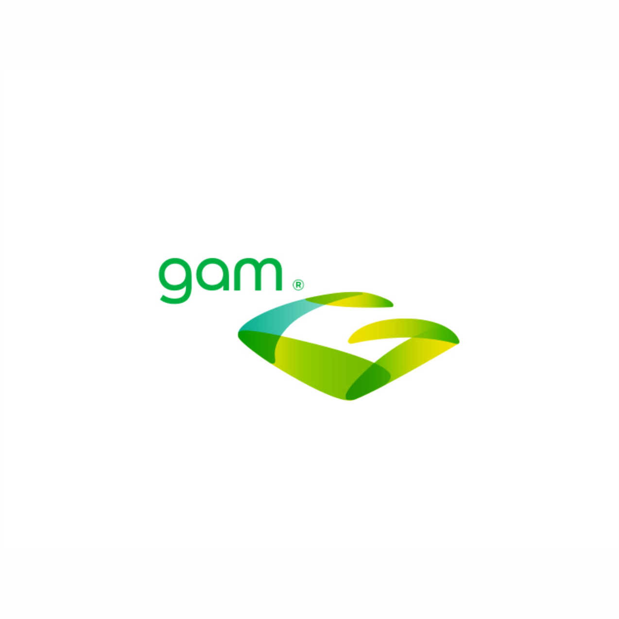 Logotipo de gam con símbolo verde y amarillo